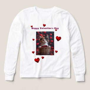 Valentine's Day Calico Kitten Red Hearts Candy Tri-Blend Shirts