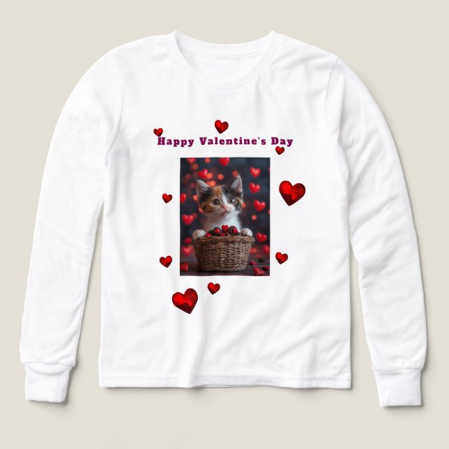 Valentine's Day Calico Kitten Red Hearts Candy Tri-Blend Shirts (Design Front)