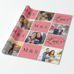 Valentine&#39;s Day Calligraphy Photo Collage Wrapping Paper