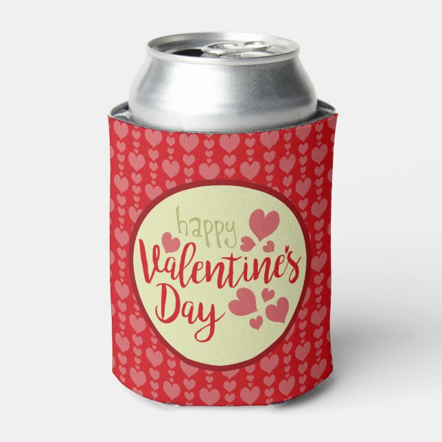 Valentine's Day Can Cooler Red and Pink Hearts (Can Front)