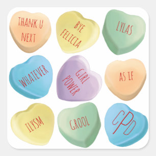 Valentine's Day candy conversation hearts Square Sticker