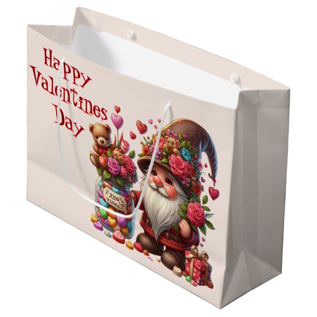 Valentines Day Candy Gnome Large Gift Bag (Front Angled)
