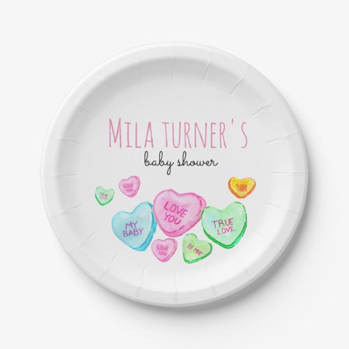 Valentines Day Candy heart baby shower plate