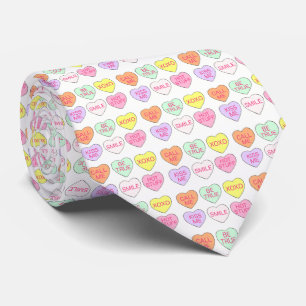 Valentine's Day Candy Heart Pastel Conversation Neck Tie
