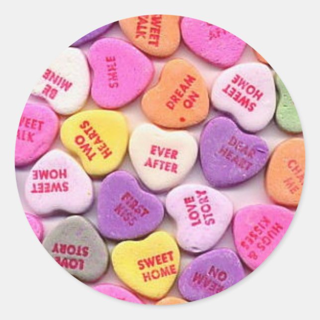 Valentine's Day Candy Hearts Classic Round Sticker (Front)