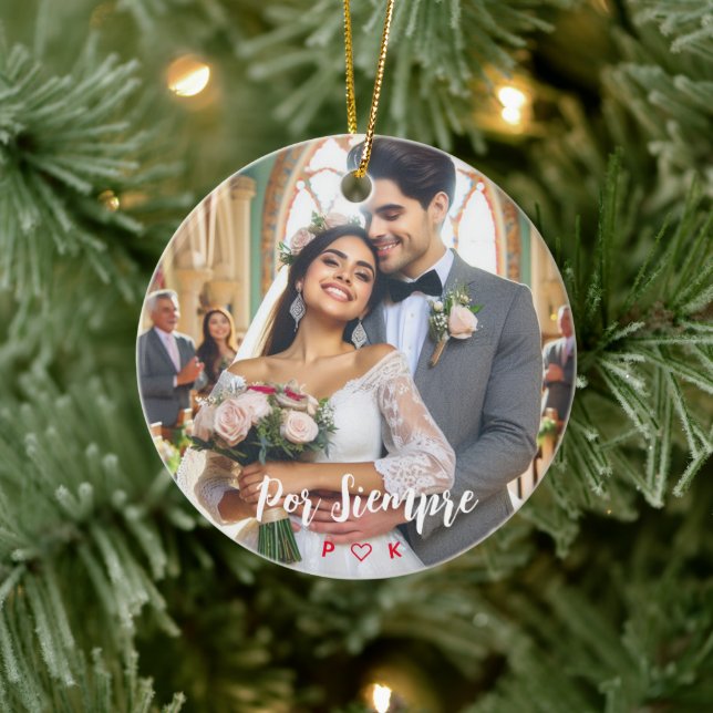 Valentines Day Candy Hearts Custom Photo Spanish Ceramic Ornament (Tree)