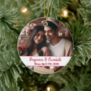 Valentines Day Candy Hearts Custom Photo Spanish Ceramic Ornament
