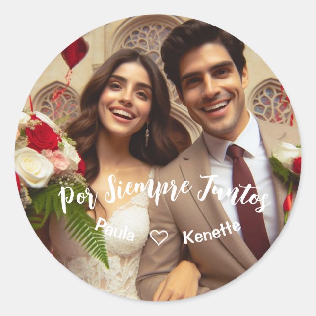 Valentines Day Candy Hearts Custom Photo Spanish Classic Round Sticker (Front)
