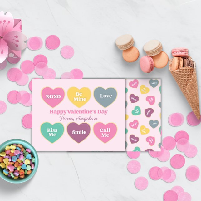 Valentine's Day Candy Hearts Design Note Card (Valentine Card for Kids classroom personalized)