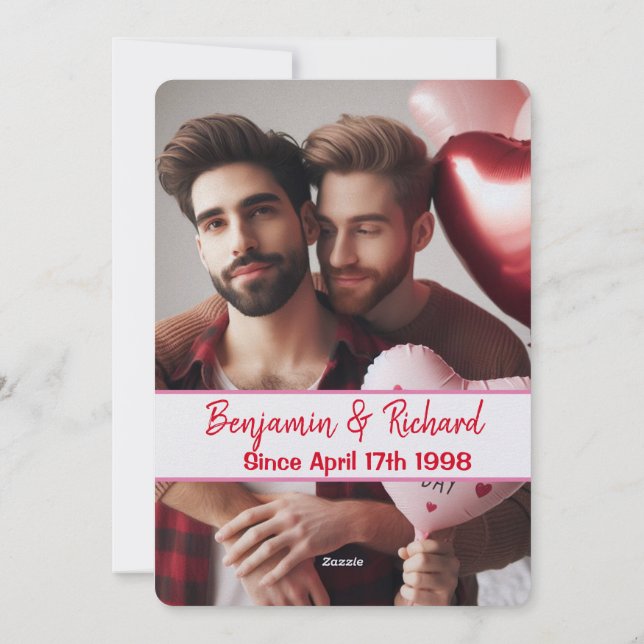 Valentines Day | Candy Hearts Gay Couple Fun Photo Holiday Card (Back)