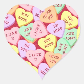 Valentine's Day Candy Hearts Heart Sticker by paul68 at Zazzle