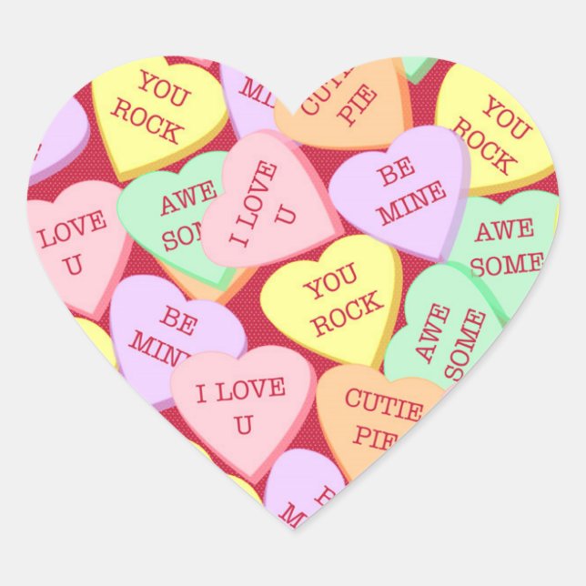 Valentine's Day Candy Hearts Heart Sticker (Front)