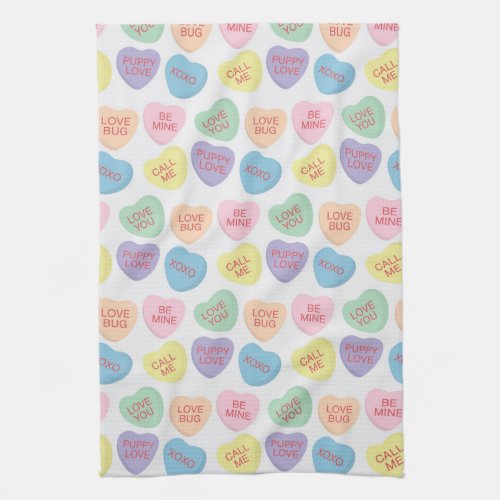 Valentines Day Candy Hearts Kitchen Towel