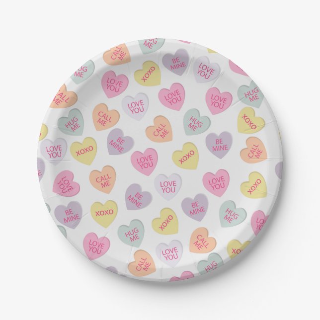 Valentines Day Candy Hearts Paper Plate (Front)