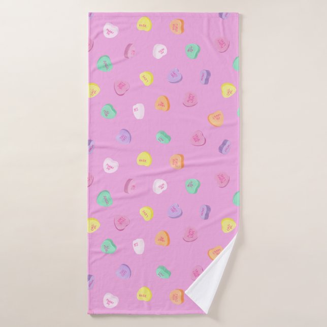 Valentines Day Candy Hearts Pattern Bath Towel (Bath Towel)