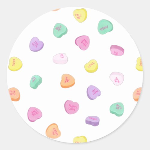 Valentines Day Candy Hearts Pattern Classic Round Sticker