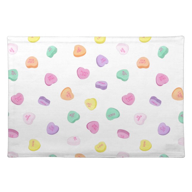 Valentines Day Candy Hearts Pattern Cloth Placemat (Front)