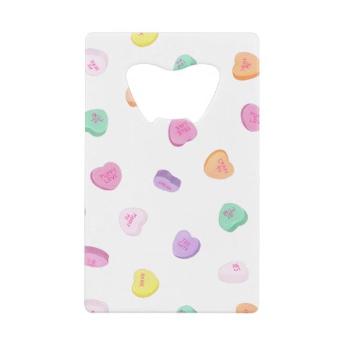 Valentines Day Candy Hearts Pattern Credit Card Bottle Opener