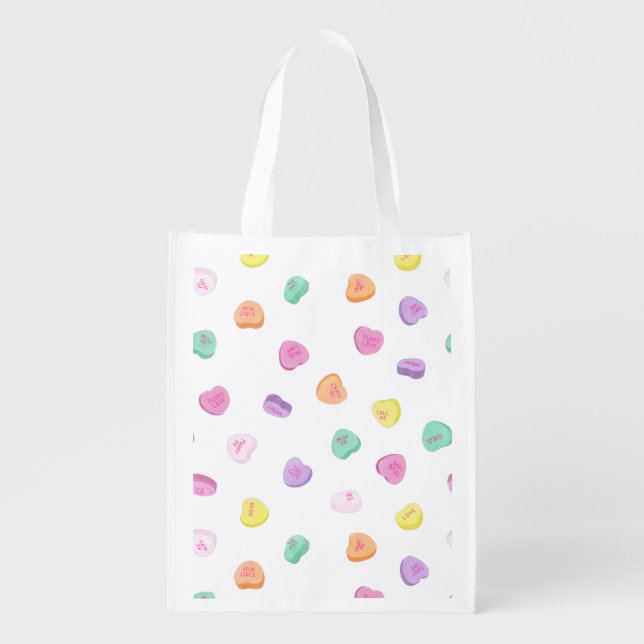 Valentines Day Candy Hearts Pattern Grocery Bag (Front)