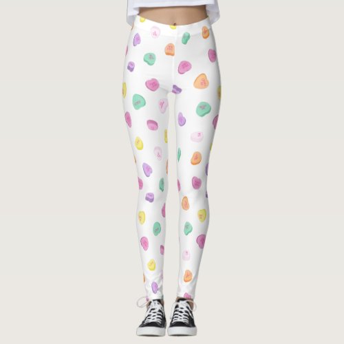 Valentines Day Candy Hearts Pattern Leggings