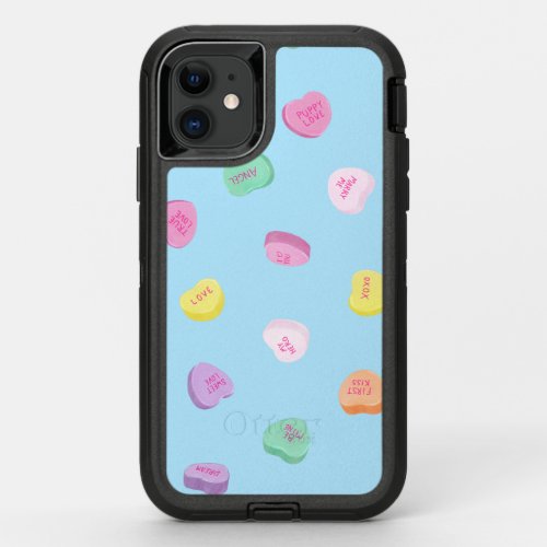 Valentines Day Candy Hearts Pattern OtterBox Defender iPhone 11 Case