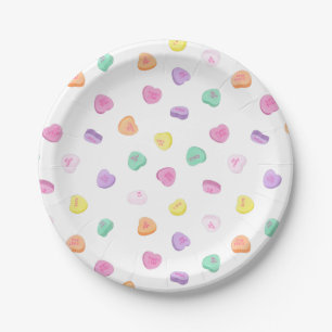 Valentines Day Candy Hearts Pattern Paper Plates