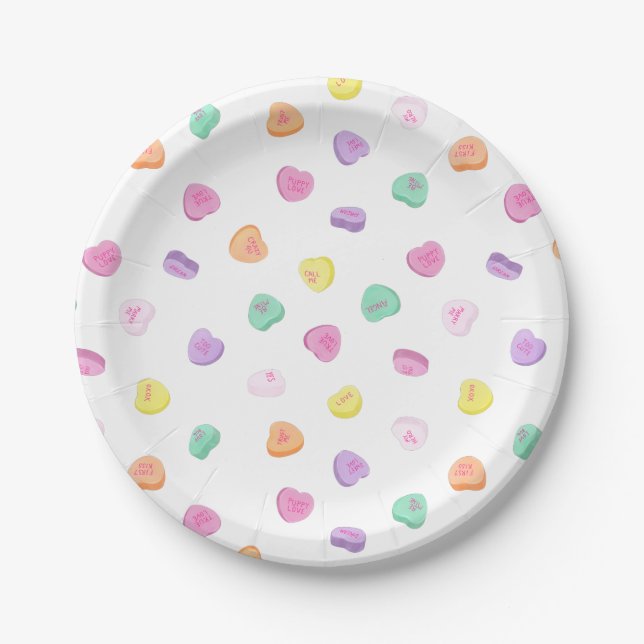 Valentines Day Candy Hearts Pattern Paper Plates (Front)