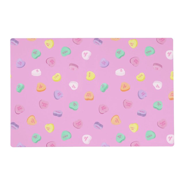 Valentines Day Candy Hearts Pattern Placemat (Front)