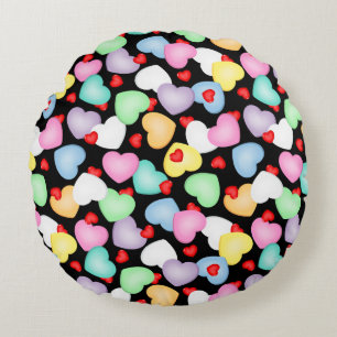Valentine's Day Candy Hearts Pattern Round Pillow