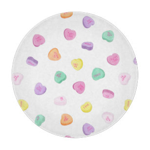 Valentines Day Candy Hearts Pattern Round Pillow Cutting Board