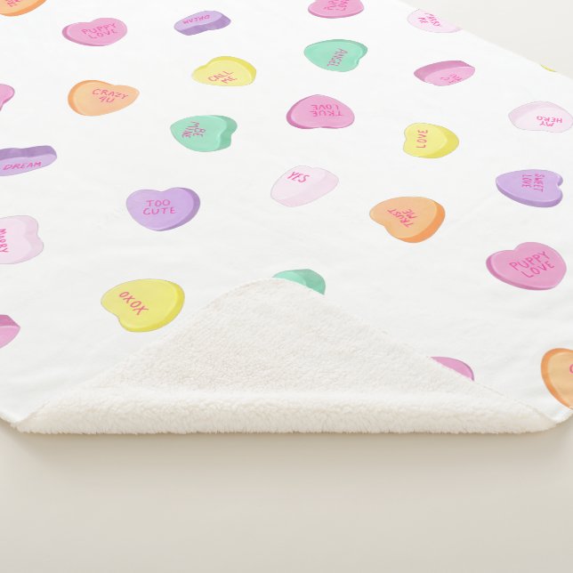 Valentines Day Candy Hearts Pattern Sherpa Blanket (3/4)