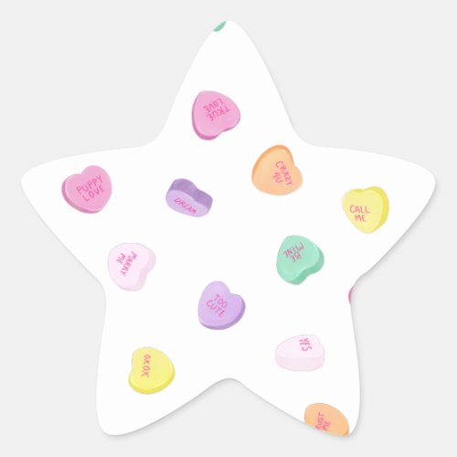 Valentines Day Candy Hearts Pattern Star Sticker