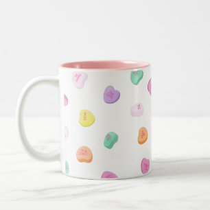 Valentines Day Candy Hearts Pattern Two-Tone Coffee Mug