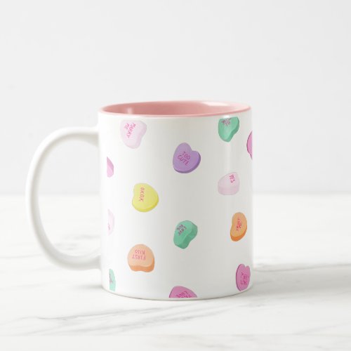 Valentines Day Candy Hearts Pattern Two_Tone Coffee Mug