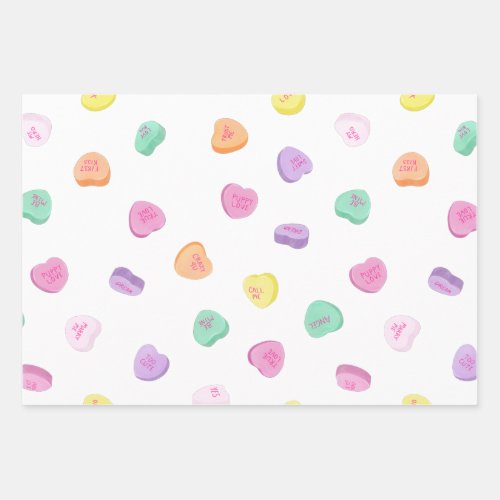 Valentines Day Candy Hearts Pattern Wrapping Paper Sheets