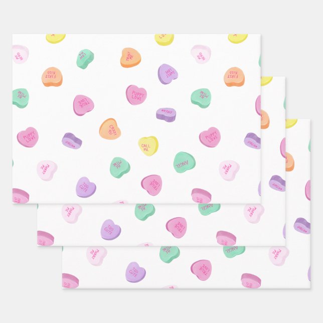 Valentines Day Candy Hearts Pattern Wrapping Paper Sheets (Set)