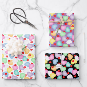 Valentine's Day Candy Hearts Pattern Wrapping Paper Sheets