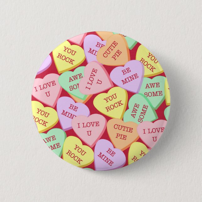 Valentine's Day Candy Hearts Pinback Button (Front)