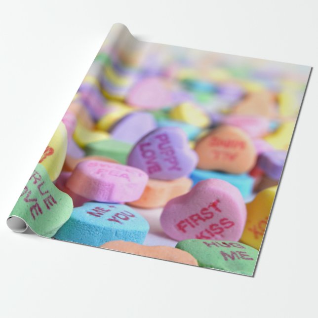 Valentine's Day Candy Hearts Wrapping Paper (Unrolled)