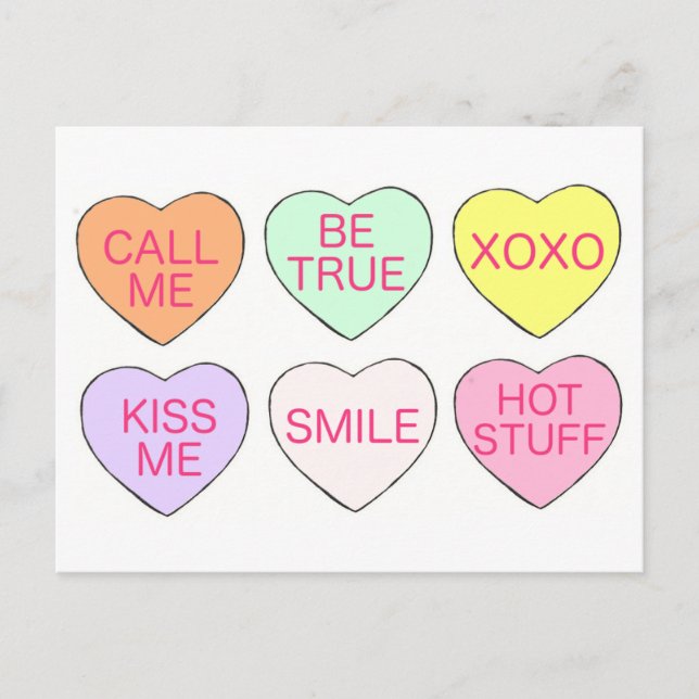 Valentine's Day Candy Sweet Conversation Hearts Holiday Postcard (Front)