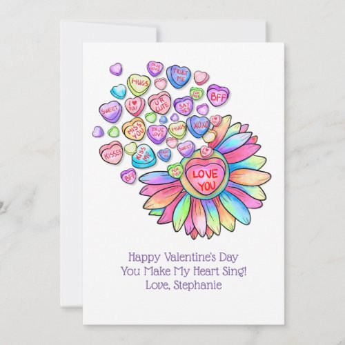 Valentines Day Card Candy Hearts Flowers Rainbow 