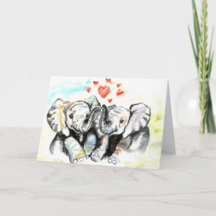 Valentine's Day Card Couple Elephant - Painting