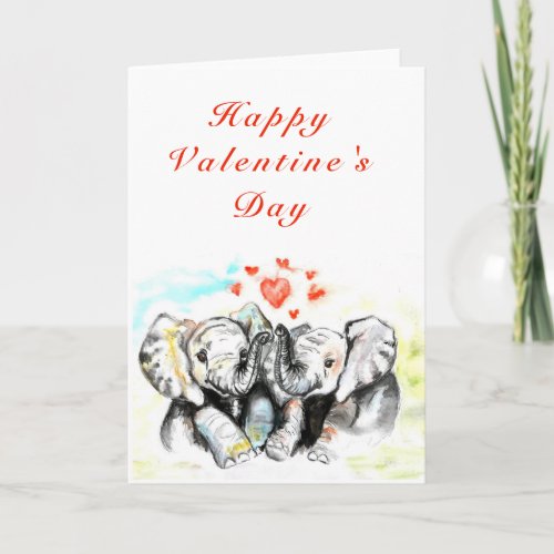 Valentines Day Card Couple Elephants _ Hug