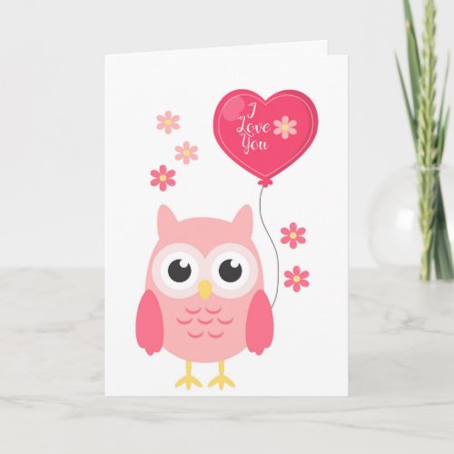 Valentines Day Card Cute Pink Owl I Love You
