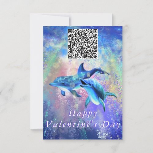 Valentines Day Card Dolphin Couple QR Code Wish