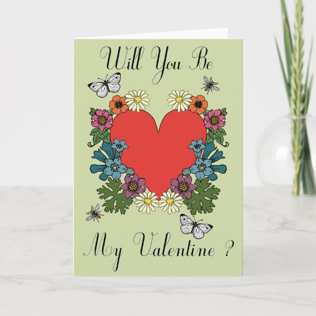 Valentine's Day Card - Flower Heart Green (Front)