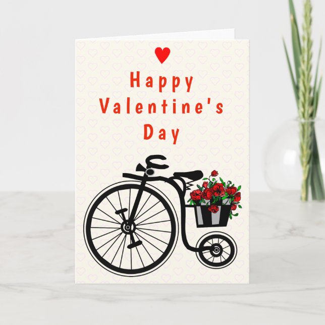 Valentine's Day Card Flowers Bike - Your Text (Front)