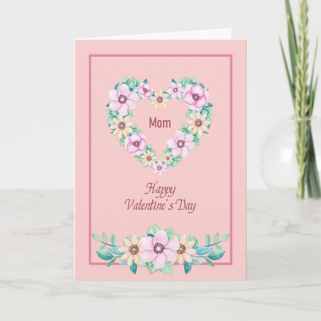 Valentine's Day Card for Mom with heart & flowers (Front)