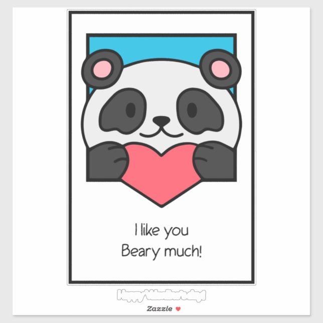 Valentines Day Card Friends Panda Heart Sticker (Sheet)