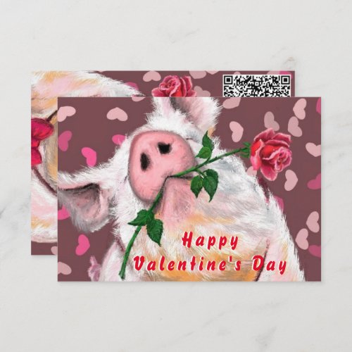 Valentines Day Card Gentleman Pig QR Code Wish